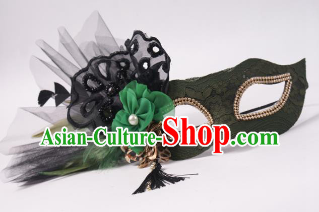 Handmade Halloween Cosplay Party Atrovirens Lace Mask Carnival Veil Face Mask Stage Performance Blinder Headpiece
