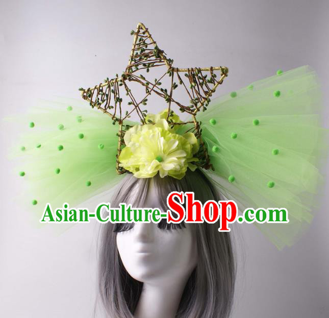 Top Rio Carnival Decorations Halloween Cosplay Top Hat Stage Show Green Veil Hair Crown Baroque Giant Headdress