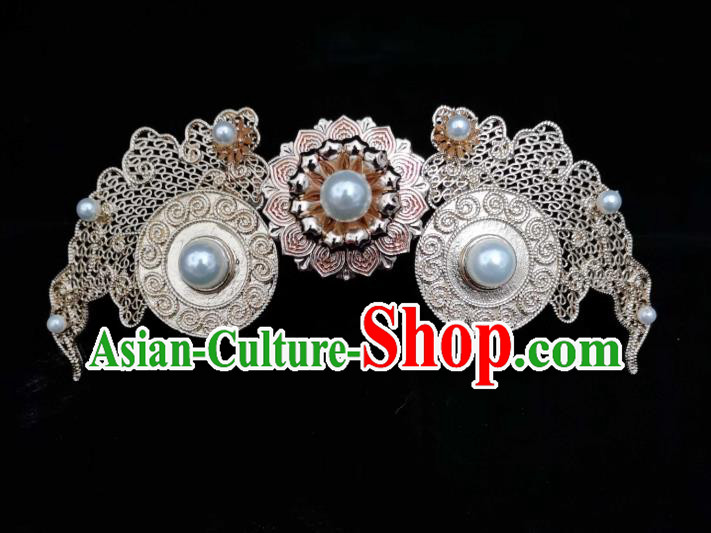 China Traditional Hanfu Headpiece Ancient Palace Lady Hairpin Tang Dynasty Princess Pearls Hair Crown