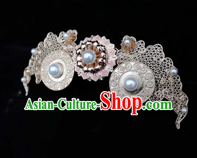 China Traditional Hanfu Headpiece Ancient Palace Lady Hairpin Tang Dynasty Princess Pearls Hair Crown