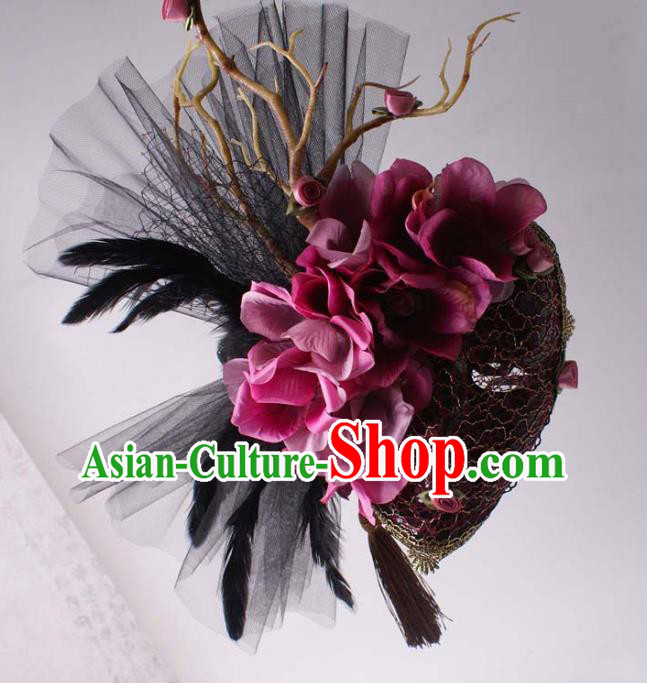 Handmade Carnival Full Face Mask Stage Performance Blinder Headpiece Halloween Cosplay Party Rosy Flowers Mask