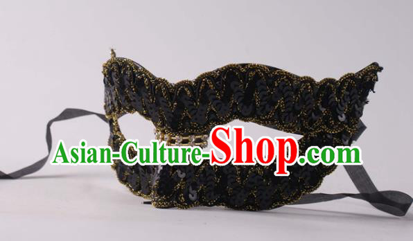 Handmade Stage Show Blinder Headpiece Halloween Cosplay Party Woman Mask Carnival Black Sequins Face Mask