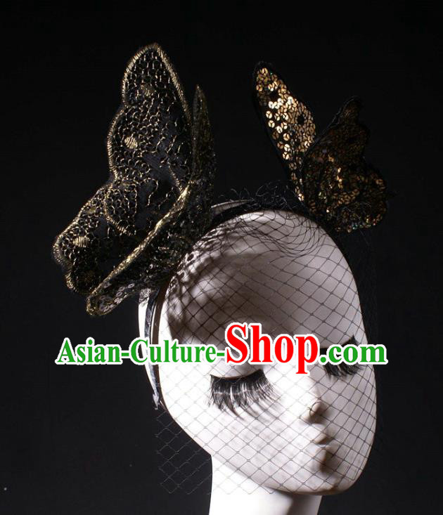 Top Stage Show Royal Crown Baroque Giant Headdress Rio Carnival Decorations Halloween Cosplay Princess Black Butterfly Hair Clasp