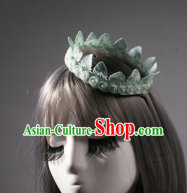 Top Halloween Cosplay Princess Green Leaf Hair Clasp Stage Show Pearls Royal Crown Baroque Giant Headdress Rio Carnival Decorations