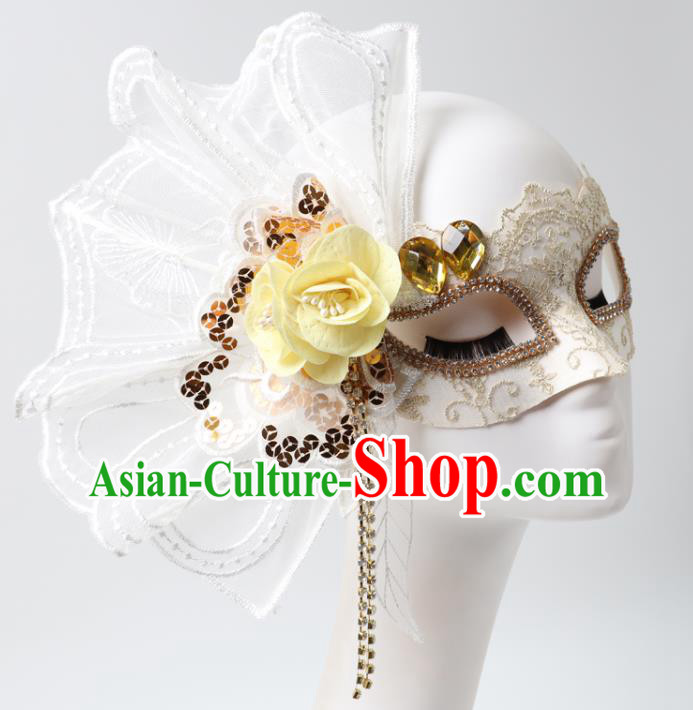 Handmade Stage Show White Lace Headpiece Halloween Cosplay Party Blinder Mask Costume Ball Queen Face Mask