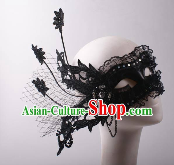 Handmade Stage Show Black Lace Headpiece Halloween Cosplay Party Blinder Mask Costume Ball Half Face Mask