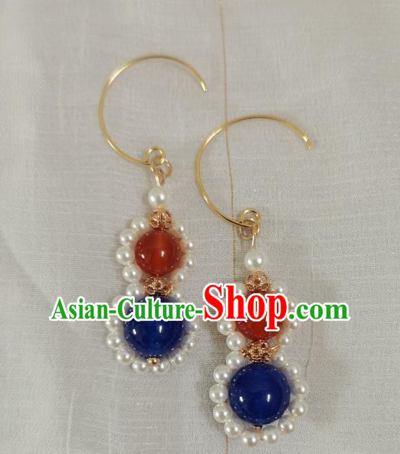 Handmade Chinese Traditional Ming Dynasty Empress Ear Accessories Ancient Court Woman Pearls Earrings