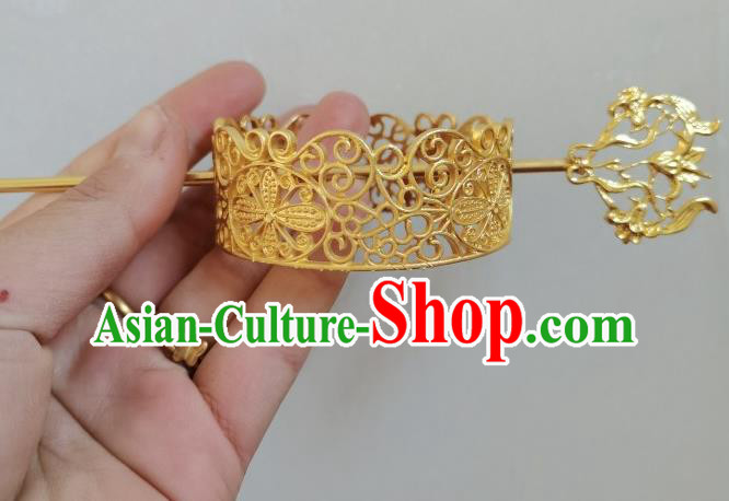 Chinese Ancient Nobility Childe Headwear Traditional Tang Dynasty Prince Golden Hair Crown and Hairpin
