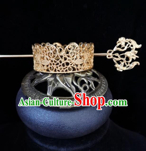 Chinese Ancient Nobility Childe Headwear Traditional Tang Dynasty Prince Golden Hair Crown and Hairpin