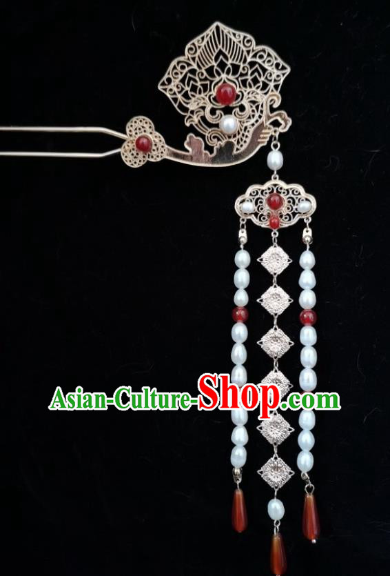 China Traditional Tang Dynasty Empress Tassel Hair Stick Ancient Imperial Concubine Golden Hairpin