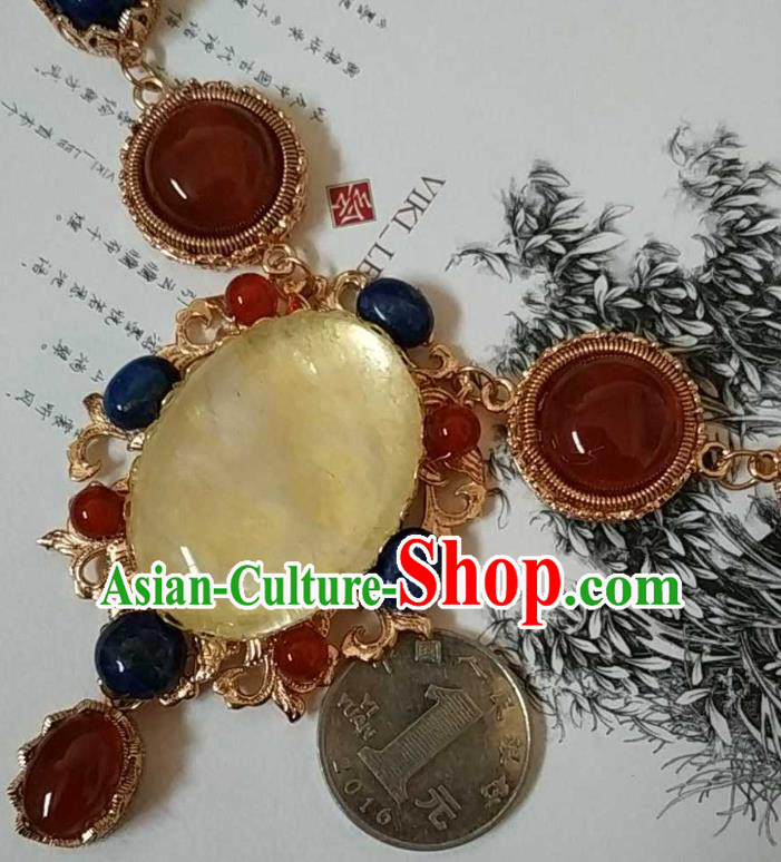 Handmade Chinese Tang Dynasty Empress Gems Necklace Accessories Traditional Ancient Princess Agate Necklet