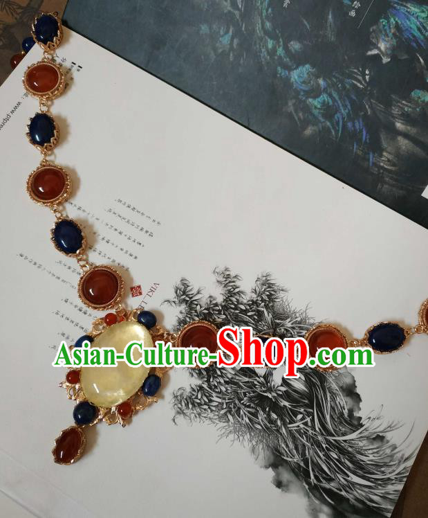 Handmade Chinese Tang Dynasty Empress Gems Necklace Accessories Traditional Ancient Princess Agate Necklet