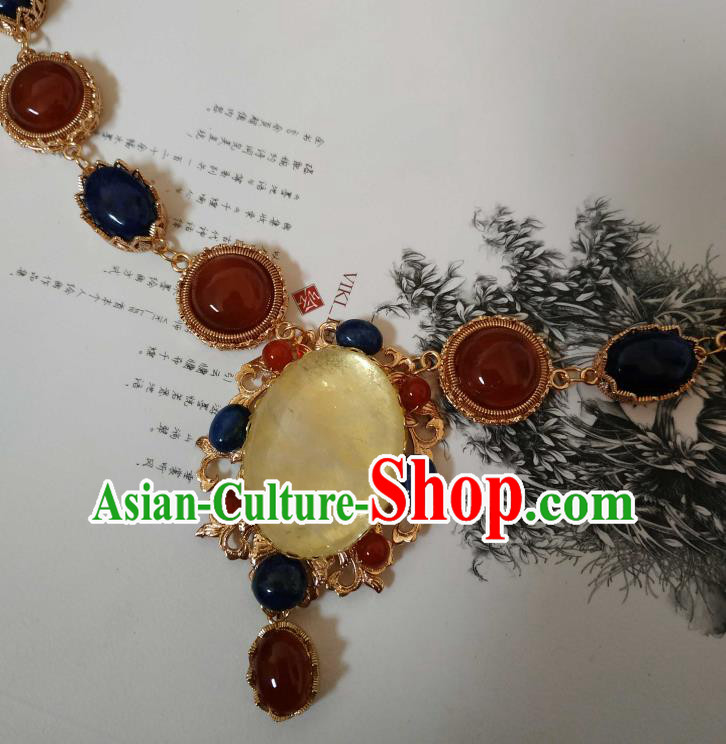 Handmade Chinese Tang Dynasty Empress Gems Necklace Accessories Traditional Ancient Princess Agate Necklet