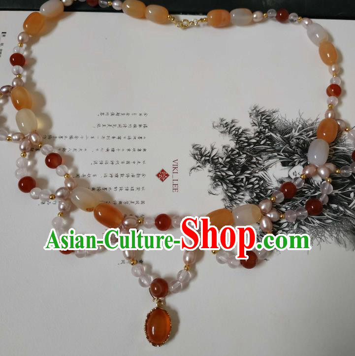 Handmade Chinese Ming Dynasty Noble Lady Necklet Accessories Traditional Ancient Princess Agate Necklace