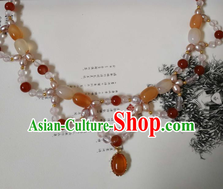 Handmade Chinese Ming Dynasty Noble Lady Necklet Accessories Traditional Ancient Princess Agate Necklace