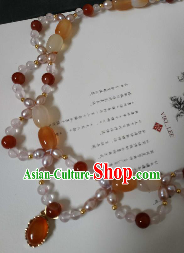 Handmade Chinese Ming Dynasty Noble Lady Necklet Accessories Traditional Ancient Princess Agate Necklace
