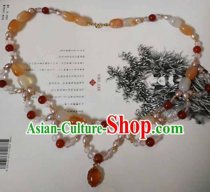 Handmade Chinese Ming Dynasty Noble Lady Necklet Accessories Traditional Ancient Princess Agate Necklace