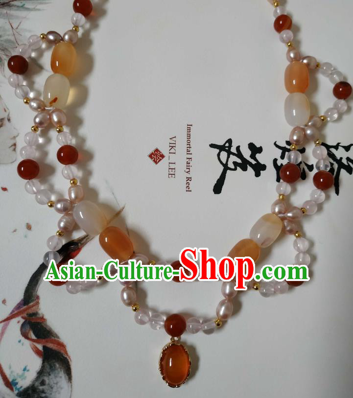 Handmade Chinese Ming Dynasty Noble Lady Necklet Accessories Traditional Ancient Princess Agate Necklace