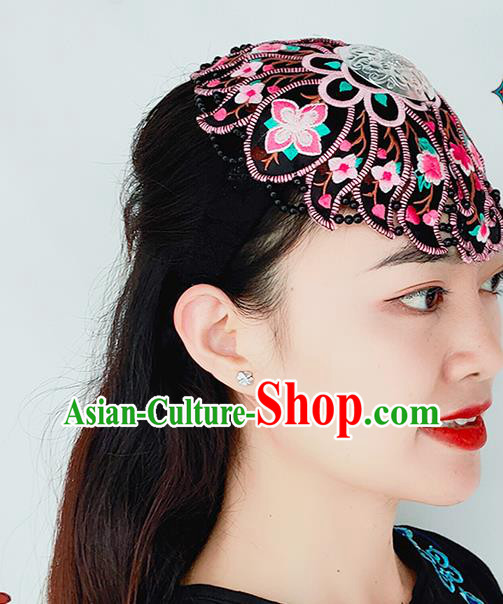 China Yunnan Minority Woman Embroidered Hair Clasp Ethnic Dance Headwear Handmade Silver Headband