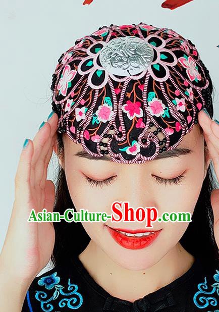 China Yunnan Minority Woman Embroidered Hair Clasp Ethnic Dance Headwear Handmade Silver Headband