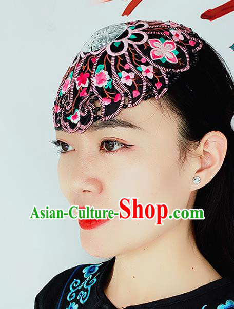 China Yunnan Minority Woman Embroidered Hair Clasp Ethnic Dance Headwear Handmade Silver Headband