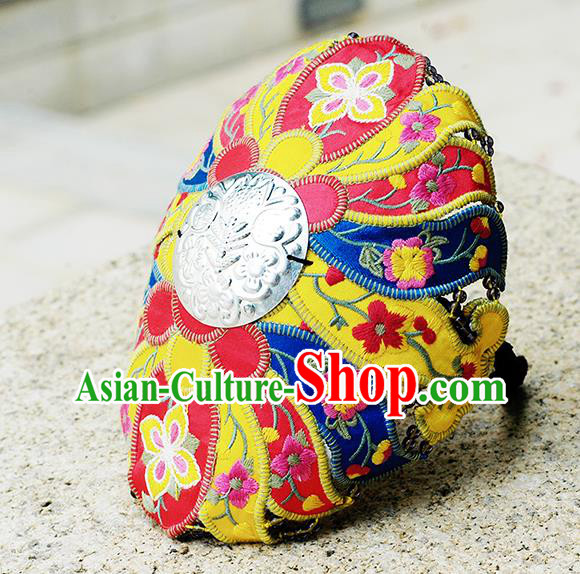 China Handmade Folk Dance Headband Yunnan Minority Embroidered Hair Clasp Ethnic Woman Headwear