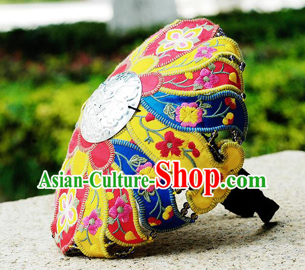 China Handmade Folk Dance Headband Yunnan Minority Embroidered Hair Clasp Ethnic Woman Headwear
