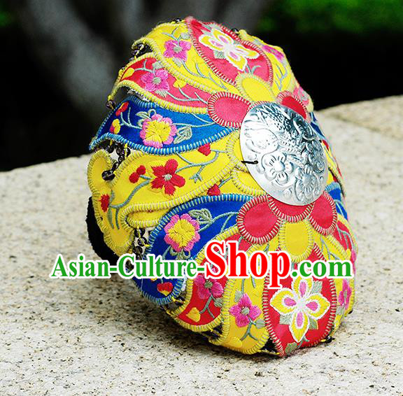 China Handmade Folk Dance Headband Yunnan Minority Embroidered Hair Clasp Ethnic Woman Headwear
