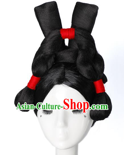 Chinese Tang Dynasty Palace Lady Wigs Ancient Court Maid Hair Chignon Classical Dance Headdress