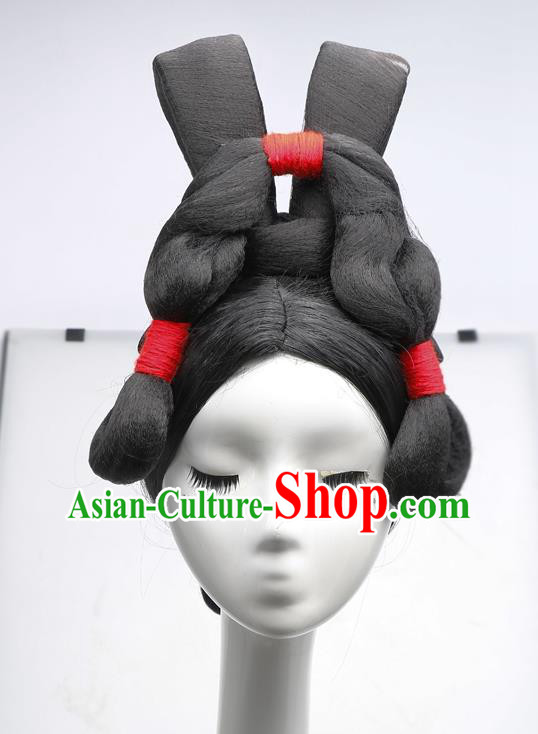 Chinese Tang Dynasty Palace Lady Wigs Ancient Court Maid Hair Chignon Classical Dance Headdress