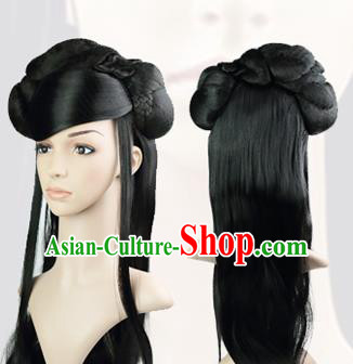 Chinese Ancient Goddess Hair Chignon Classical Dance Headdress Qin Dynasty Palace Princess Wigs Sheath