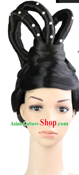 Chinese Classical Dance Hairpieces Tang Dynasty Court Woman Wigs Sheath Ancient Imperial Concubine Hair Chignon