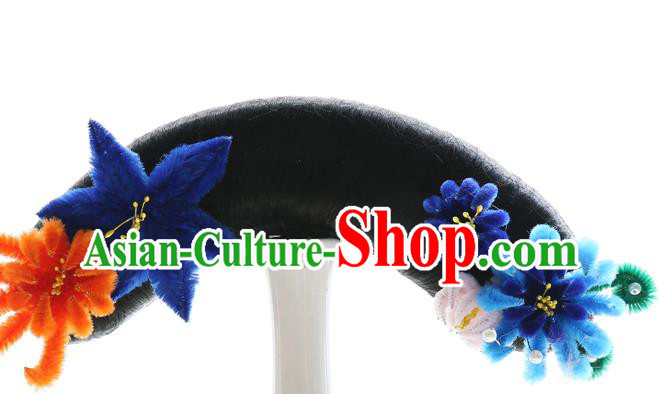 Chinese Drama Story of Yanxi Palace Hair Accessories Qing Dynasty Empress Wigs Sheath Ancient Manchu Queen Hair Chignon