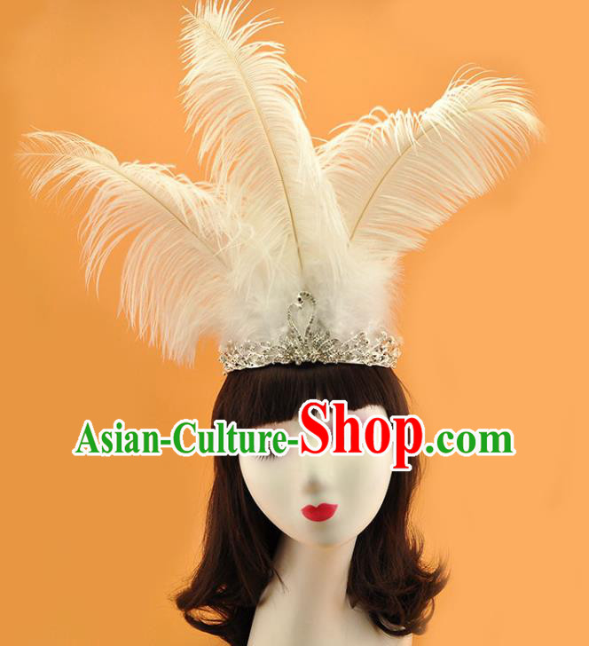 Top Gothic Bride Giant Headdress Cosplay Party Hair Accessories Brazilian Carnival White Feather Royal Crown Halloween Fancy Ball Hair Clasp