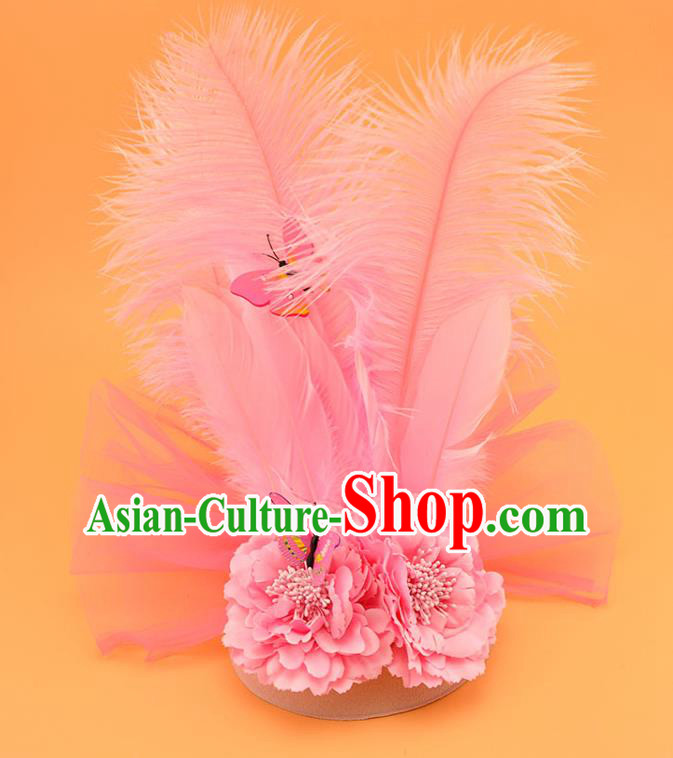 Top Halloween Fancy Ball Hat Miami Pink Feathers Headdress Cosplay Party Hair Accessories Brazilian Carnival Royal Crown