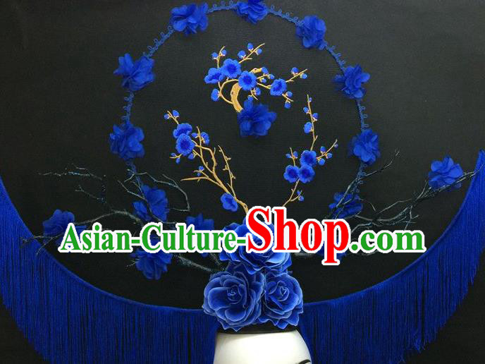 Chinese Handmade Fashion Show Giant Hair Crown Traditional Stage Court Embroidered Plum Top Hat Cheongsam Catwalks Deluxe Tassel Headwear