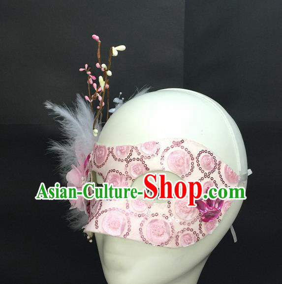 handmade Halloween Cosplay Pink Mask Costume Party Blinder Headpiece Rio Carnival Feather Face Mask