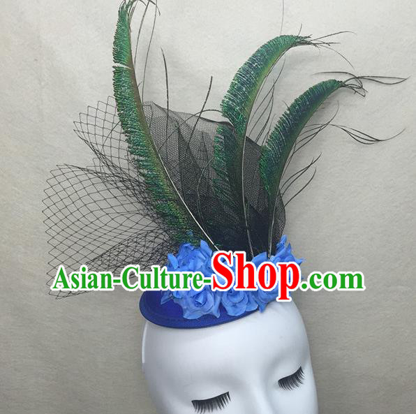 Top Halloween Fancy Ball Blue Flowers Top Hat Brazilian Carnival Headdress Cosplay Party Hair Accessories Catwalks Bride Royal Crown