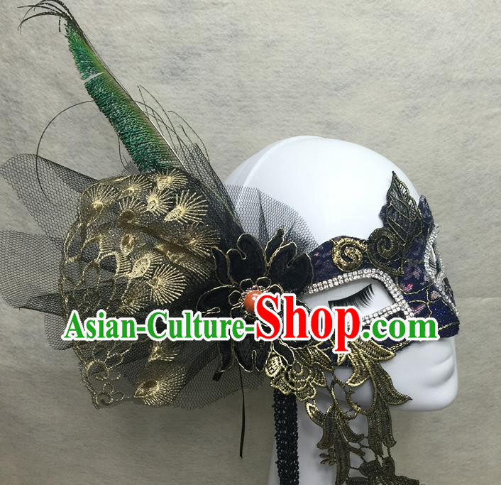 Handmade Costume Party Blinder Headpiece Rio Carnival Lace Face Mask Halloween Cosplay Navy Mask