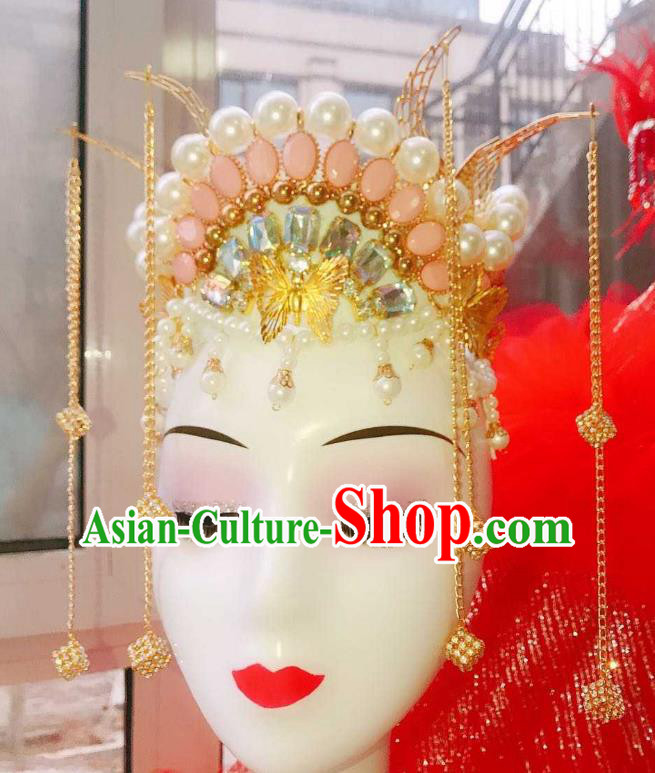 Top Halloween Cosplay Princess Hair Accessories Catwalks Golden Tassel Royal Crown Baroque Princess Pearls Hat Brazil Parade Girl Headdress