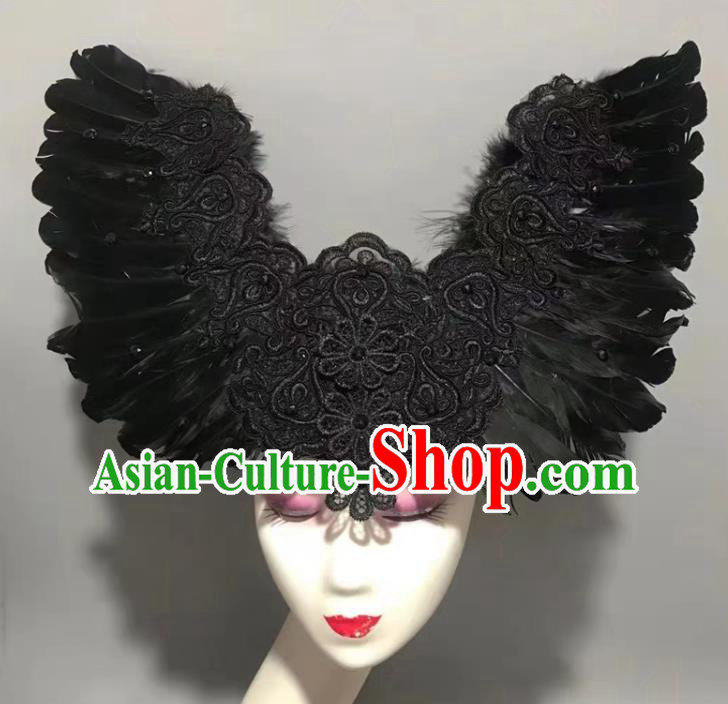 Top Halloween Cosplay Queen Hair Accessories Catwalks Black Feather Royal Crown Baroque Deluxe Wings Hat Brazil Parade Headdress