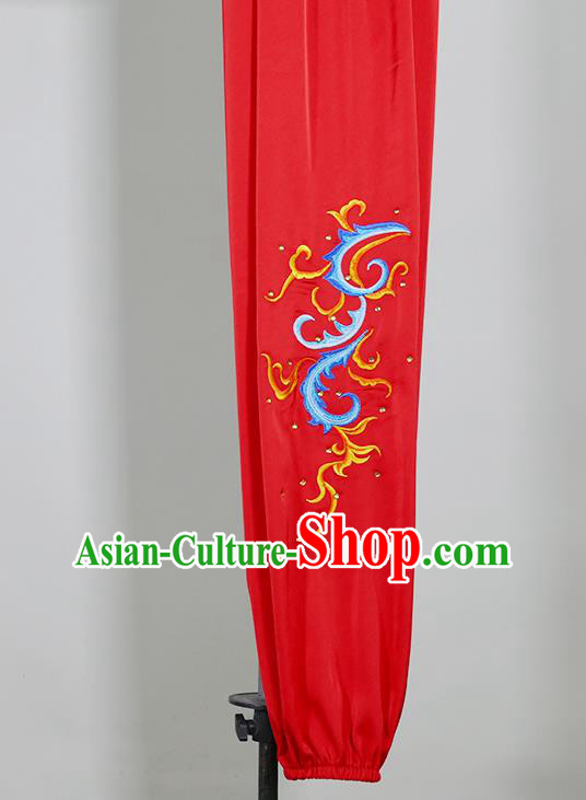 Top Chinese Kung Fu Performance Garment Costumes Tai Chi Training Embroidered Phoenix Red Uniforms Martial Arts Competition Clothing