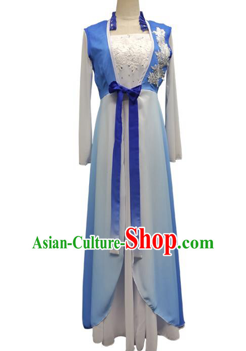 Top Chinese Classical Dance Blue Dress Woman Solo Dance Garment Costume Traditional Umbrella Dance Clothing