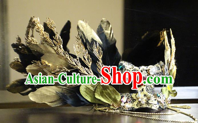 Handmade Gothic Feather Headpiece Brazil Carnival Mask Halloween Cosplay Face Mask Costume Party Blinder