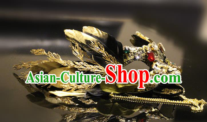 Handmade Gothic Feather Headpiece Brazil Carnival Mask Halloween Cosplay Face Mask Costume Party Blinder