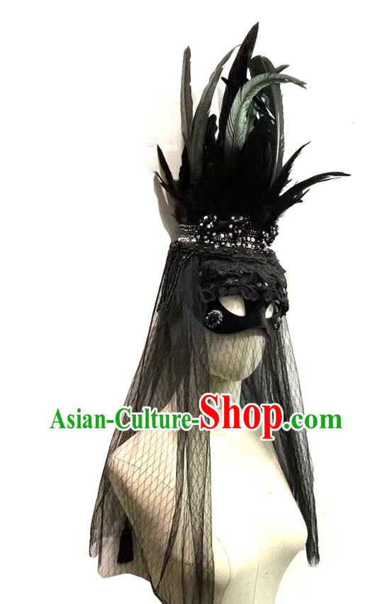 Top Cosplay Queen Hair Accessories Halloween Catwalks Royal Crown Carnival Parade Headdress Gothic Black Feather Hair Clasp
