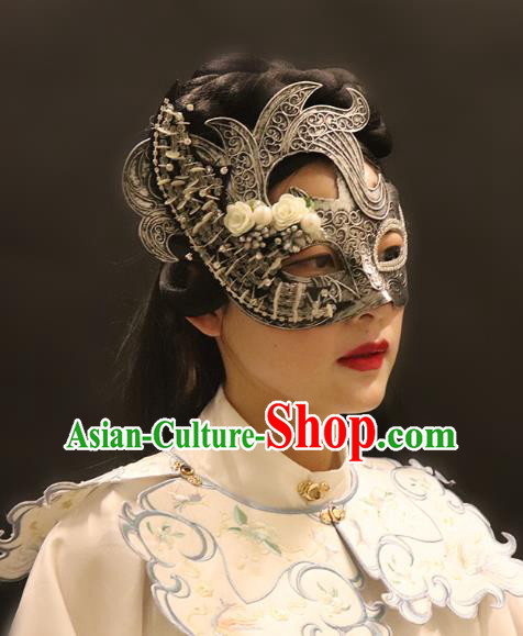Handmade Brazil Carnival Argent Mask Halloween Cosplay Face Mask Costume Party Blinder Baroque Headpiece