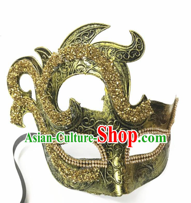 Handmade Baroque Headpiece Brazil Carnival Golden Mask Halloween Cosplay Face Mask Costume Party Blinder