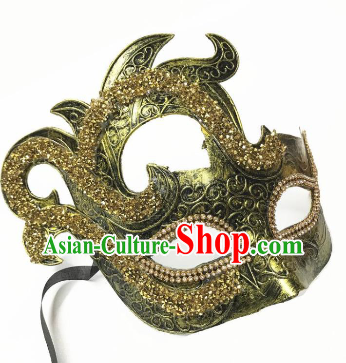 Handmade Baroque Headpiece Brazil Carnival Golden Mask Halloween Cosplay Face Mask Costume Party Blinder