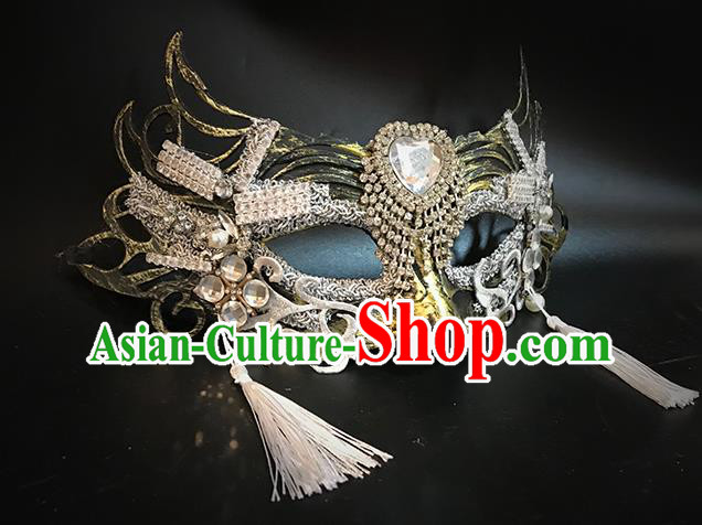Handmade Baroque Princess Headpiece Brazil Carnival Metal Mask Halloween Cosplay Face Mask Costume Party Crystal Blinder